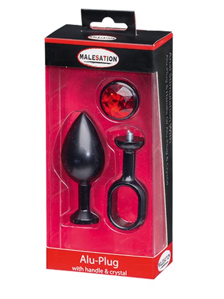 MALESATION Alu-Plug with handle & crystal large, black - 3