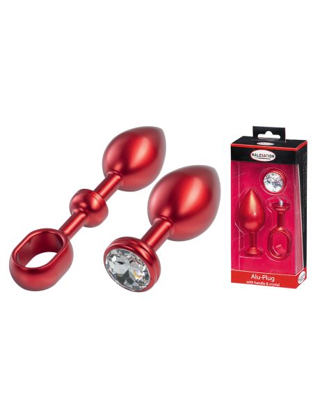 MALESATION Alu-Plug with handle & crystal large, red