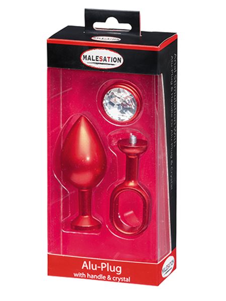 MALESATION Alu-Plug with handle & crystal large, red - 3