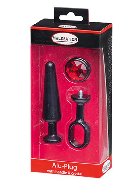 MALESATION Alu-Plug with handle & crystal medium, black - 3