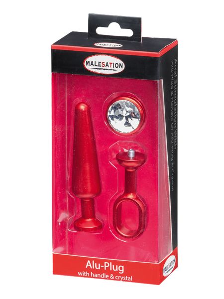 MALESATION Alu-Plug with handle & crystal medium, red - 3