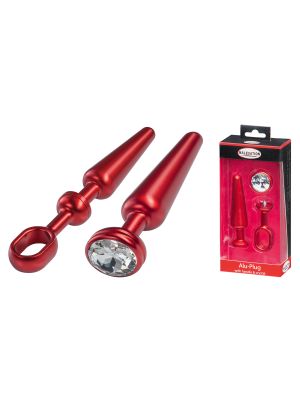 MALESATION Alu-Plug with handle & crystal medium, red