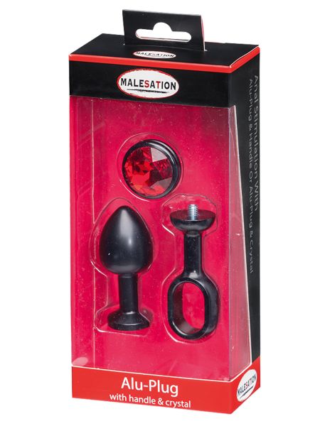 MALESATION Alu-Plug with handle & crystal small, black - 3