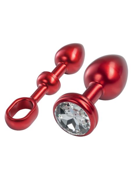 MALESATION Alu-Plug with handle & crystal small, red