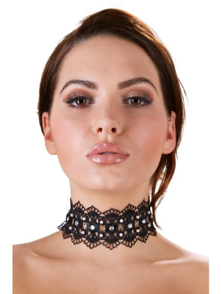 Naszyjnik obroża choker haftowany z kamykami - 3