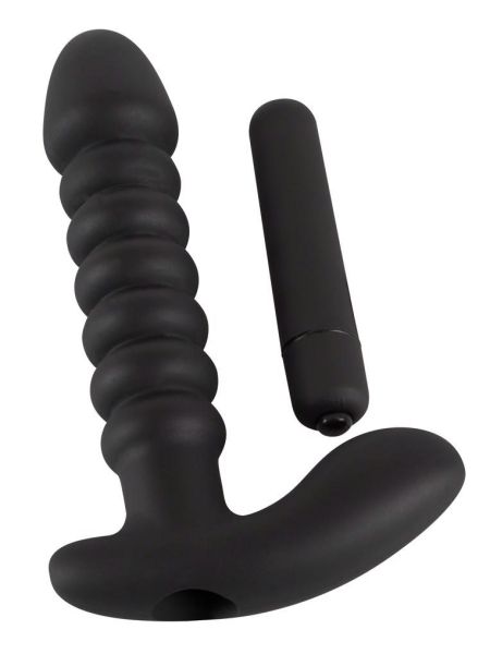 Dildo korek analny czarny prążkowany 17 cm - 9