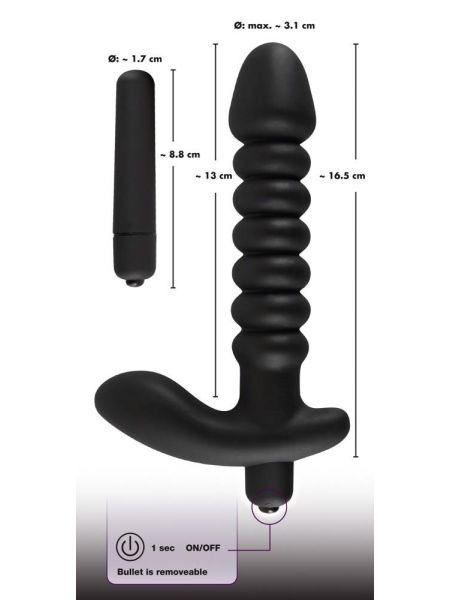 Dildo korek analny czarny prążkowany 17 cm - 10