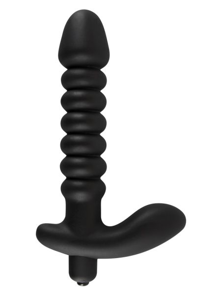 Dildo korek analny czarny prążkowany 17 cm - 4