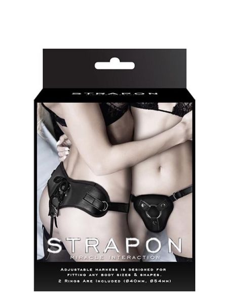 Uprząż do strap-on czarny dwa pierścienie skóra