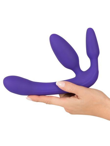 Potrójne wibrujące fioletowe dildo do penetracji - 8