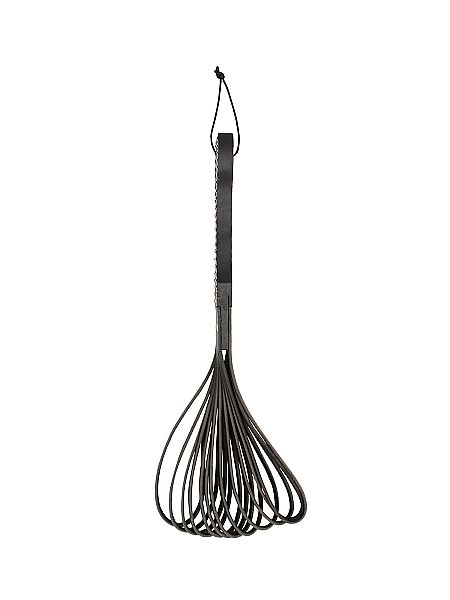 Wooden Handle Belt Whip Flogger Leather - Black - 6