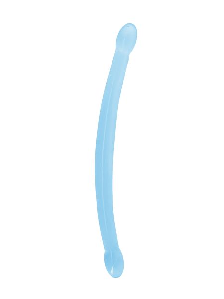 Podwójne dildo cienkie do sexu lesbijskiego niebieskie 42 cm - 3