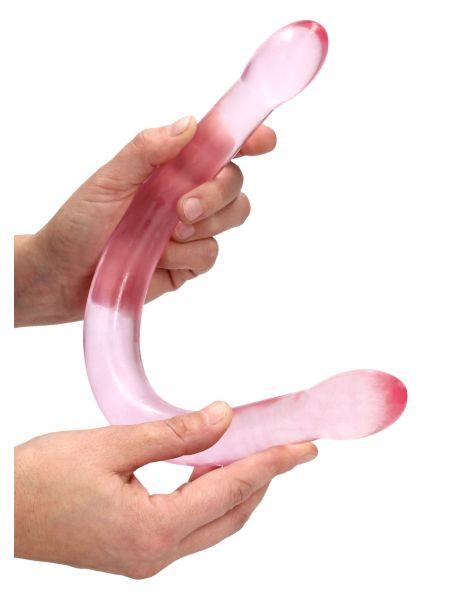 Podwójne dildo cienkie do sexu lesbijskiego różowe 42 cm