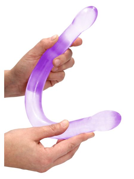 Podwójne dildo cienkie do sexu lesbijskiego fioletowe 42 cm