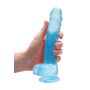 Dildo realistyczne z przyssawką i jądrami niebieskie 21cm - 2