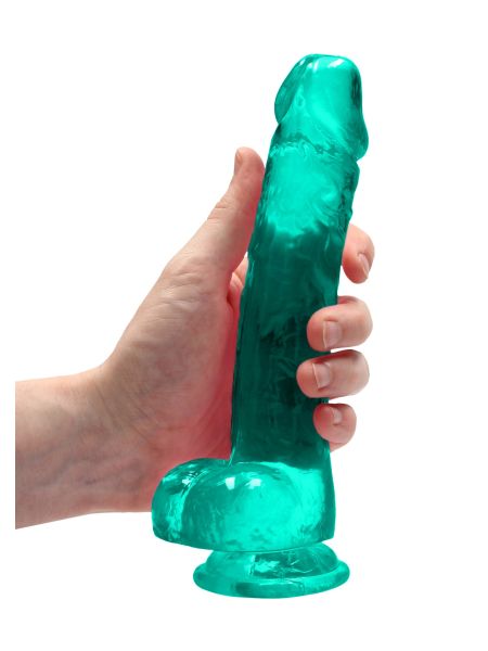 Dildo realistyczne z przyssawką i jądrami zielone 21cm