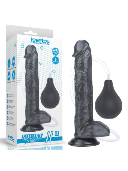 Czarne dildo żylaste przyssawka i wytrysk 28 cm