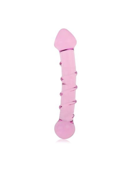 Dildo szklane różowe z wypustkami i główką 18 cm