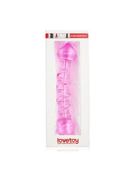 Dildo szklane różowe z wypustkami i główką 18 cm - 2