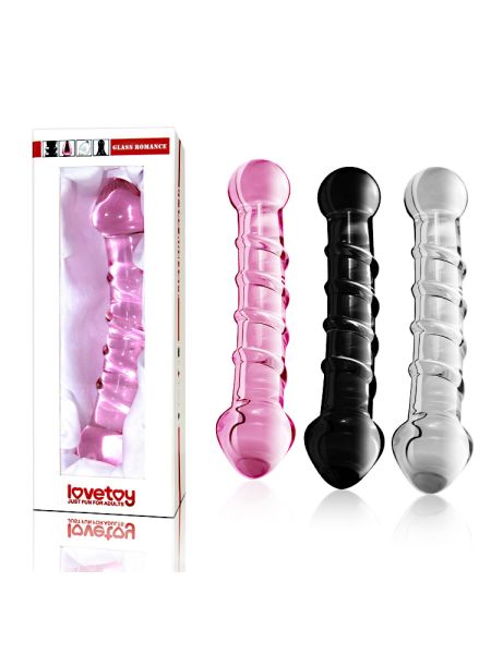 Dildo szklane różowe z wypustkami i główką 18 cm - 3