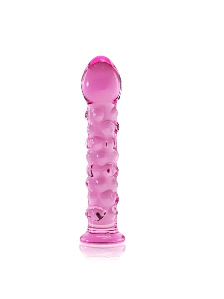 Szklane dildo z wypustkami w kolorze różowym 17cm