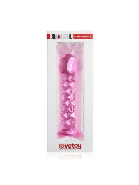 Szklane dildo z wypustkami w kolorze różowym 17cm - 2