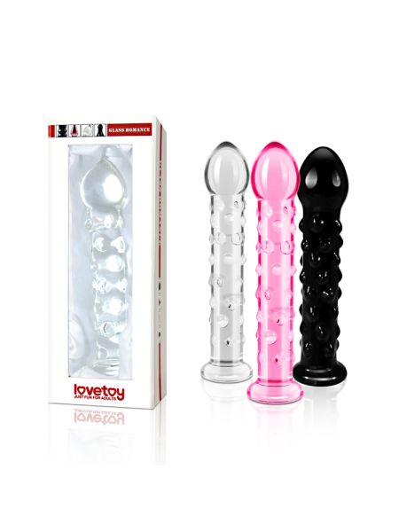 Szklane dildo z wypustkami w kolorze różowym 17cm - 3