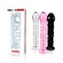 Szklane dildo z wypustkami w kolorze różowym 17cm - 4