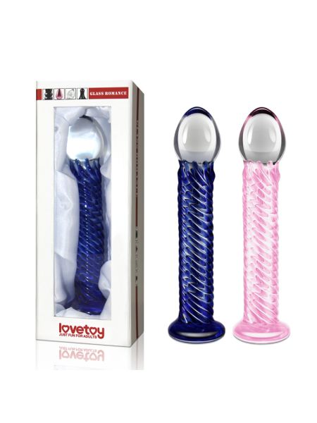 Szklane niebieskie dildo spiralna struktura 21 cm - 2