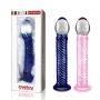 Szklane niebieskie dildo spiralna struktura 21 cm - 3