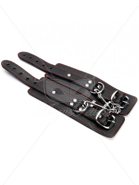 Kajdanki skórzane mocne BDSM z łańcuszkiem czarne - 2