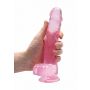 Dildo realistyczne z przyssawką i jądrami różowe 21cm - 2