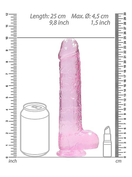 Dildo realistyczne z przyssawką jądrami żelowe różowe 25 cm - 4