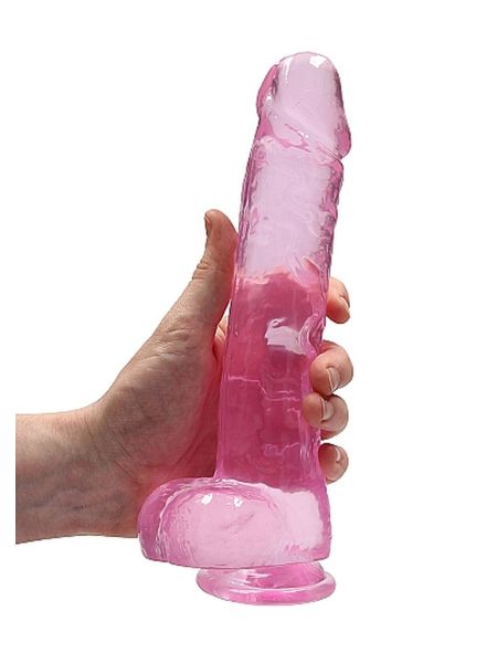Dildo realistyczne z przyssawką jądrami żelowe różowe 25 cm
