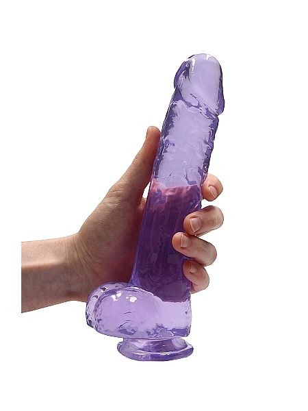 Dildo realistyczne z przyssawką jądra żelowe fioletowe 25cm