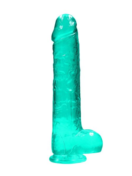 Dildo realistyczne z przyssawką jądrami żelowe zielone 25 cm - 4