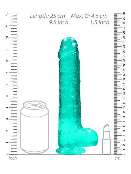 Dildo realistyczne z przyssawką jądrami żelowe zielone 25 cm - 7