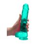 Dildo realistyczne z przyssawką jądrami żelowe zielone 25 cm - 2