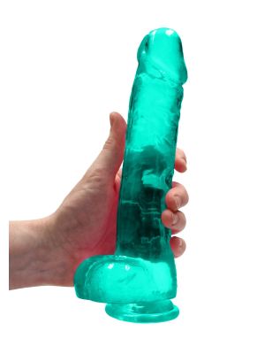 Dildo realistyczne z przyssawką jądrami żelowe zielone 25 cm