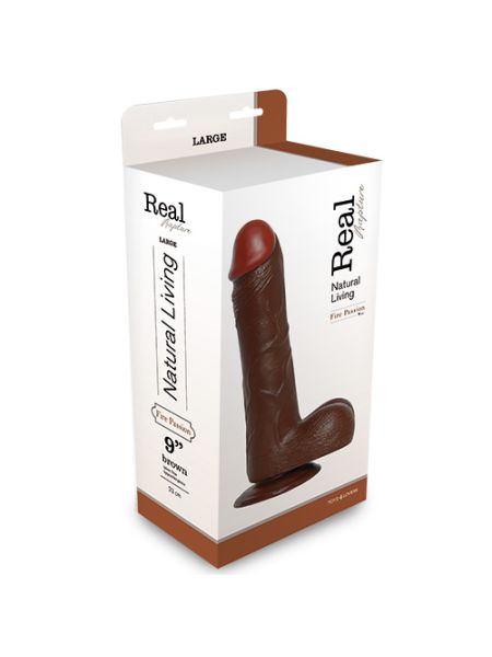 Ciemne brązowe dildo gruby penis z jądrami 25cm - 2