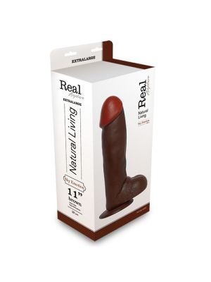Ciemne brązowe dildo gruby penis z jądrami 31cm