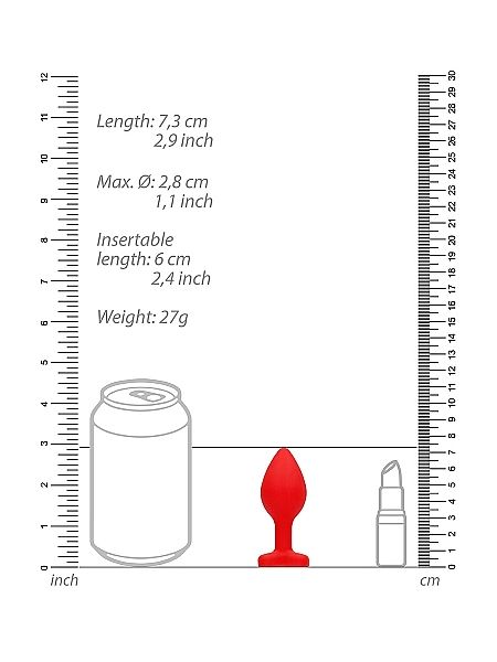 Silikonowy korek analny czerwony z diamentem 7,5cm - 4