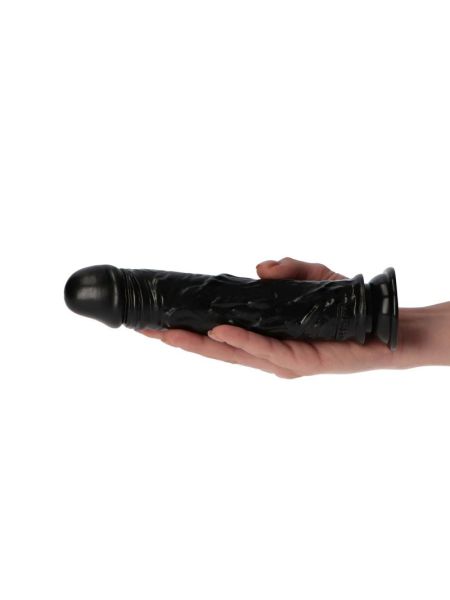 Czarny gumowy penis z żyłami i z przyssawką 18 cm - 5