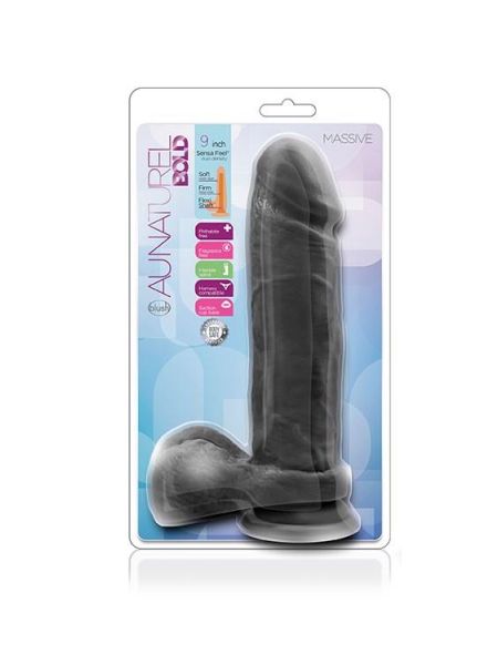 Silikonowe gładkie czarne dildo z przyssawką 23 cm