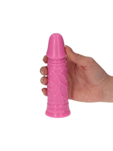 Małe różowe gumowe dildo żylaste z przyssawką 13cm - 3