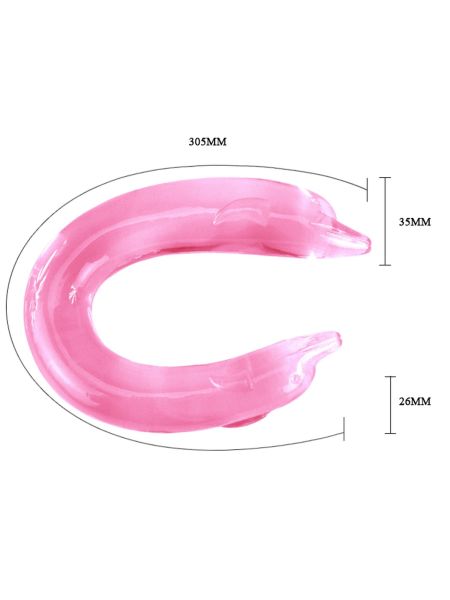 Podwójne różowe dildo z końcówką delfina 30,5 cm - 3