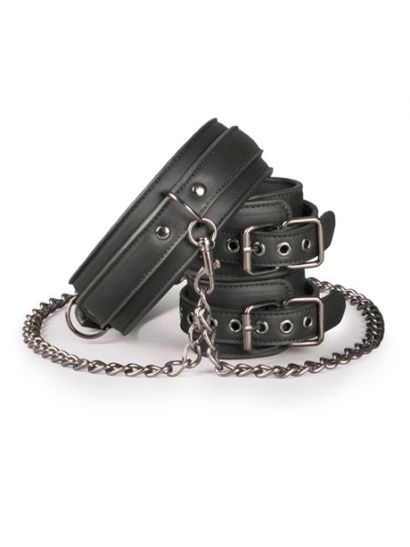 Kajdanki-Leather Collar With Handcuffs - 2