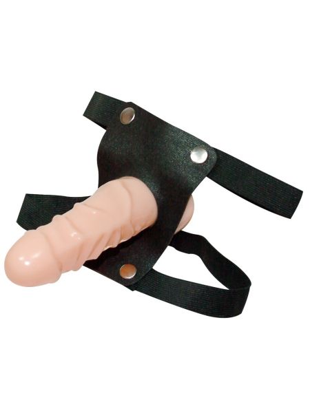 Czarny skórzany strap-on uprząż z żylastym penisem - 4